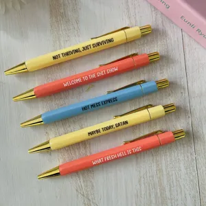 Set de bolígrafos novedosos y divertidos con ribetes dorados y frases ingeniosas.