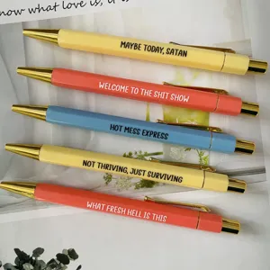 Set de bolígrafos con eslóganes divertidos y clip metálico, regalo de papetería de oficina.