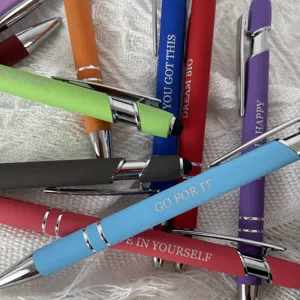 Colorful motivational ballpoint pen set with capacitive stylus tip, 12 pieces pack for office.