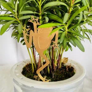 Grenouille en métal doré insert pot de plante décoration de jardin ornement animal mignon