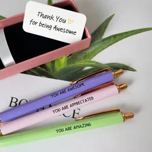 3-piece metal ballpoint pen gift set with glitter design, cute graduation gift box.
