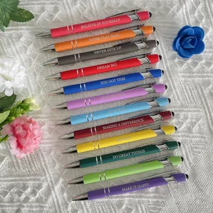 12pcs colorful inspirational ballpoint pens set with stylus tip and motivational quotes