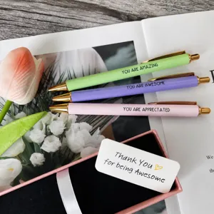 3-piece metal ballpoint pen gift set with inspirational quotes, elegant box packaging.