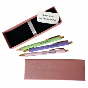 3-piece metal ballpoint pen gift set with elegant pink box, ideal for graduation and office.