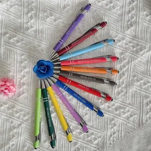 12pcs motivational ballpoint pens set with stylus tips, colorful inspiring quote pens for office.