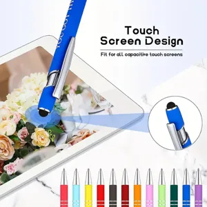 Detalle de 12 bolígrafos de colores con punta de lápiz óptico y citas motivadoras