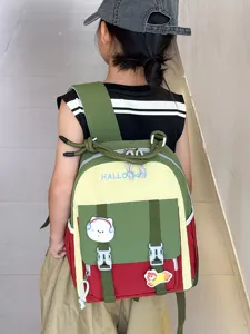 Children's cute color-block backpack, Japanese style preschool student schoolbag with multi pockets.