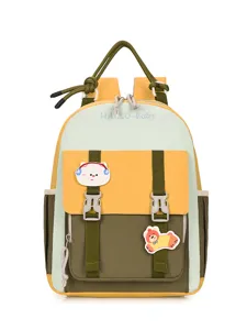 Colorful color-block kids backpack for kindergarten and preschool students, cute daily school bag.