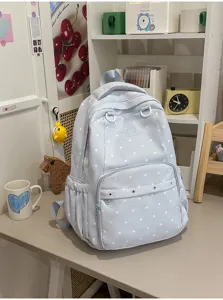 Sac à dos style collège mignon avec pois et grande capacité idéal pour voyager au quotidien