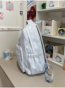 Sac à dos style collège chic à pois mignons pour l'école et les déplacements, cartable bleu
