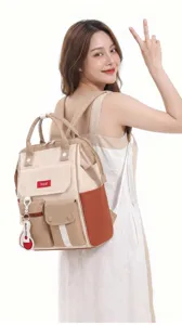 Casual multi-functional color-block backpack with large capacity, perfect for daily use.