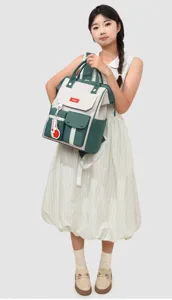 Casual contrast color multi-functional canvas school backpack for daily outdoor travel use.