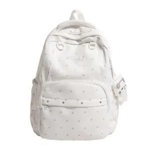 Sac à dos en toile à pois mignon style collège tendance pour femme école voyage et loisirs