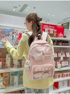 Rosa Harajuku Sternen-Druck Ita Rucksack mit transparentem Fach und Hasenanhänger für Studenten.