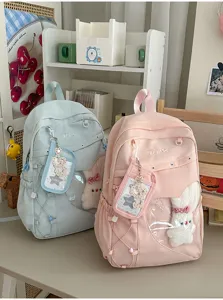 Süßer College-Stil großer Kapazität transparenter Schüler Rucksack mit Plüschhase.