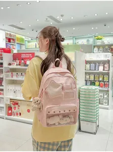Japanischer Harajuku Stil rosa Sternenmuster transparente Ita Rucksack Schultasche