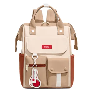 Casual color-blocked large capacity multi-functional backpack for school and daily use.