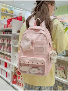 Rosa Stern Druck Ita Rucksack niedliche Schultasche mit transparenter Fronttasche