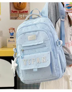Süßer japanischer College-Stil Sternmuster große Kapazität Schulrucksack für Studenten blau