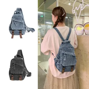 Retro gewassen denim rugzak multifunctionele casual vintage schoudertas dagrugzak stijl