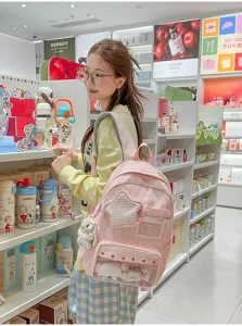 Japanischer Stil rosa Stern Druck transparente Ita Rucksack für Studenten, große Schultasche.