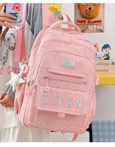 Süßer rosa Rucksack mit Sternenmuster, große Kapazität, süßer College-Stil für Studenten.