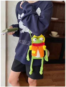Sac de téléphone grenouille en tricot fait main sac bandoulière mignon dessin animé voyage