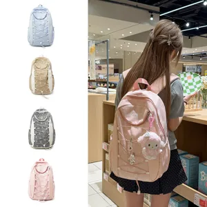 Süßer Karomuster Schleife Farbblock große Kapazität Schüler Rucksack Detail Ansicht
