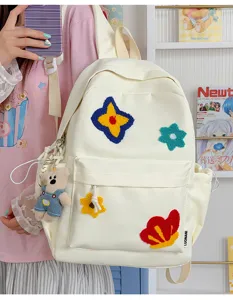 Leuke canvas studenten rugzak grote capaciteit casual esthetische schooltas met berenhanger