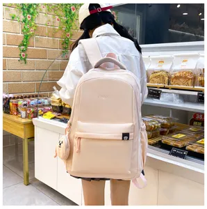 Zaino in nylon di grande capacità in stile coreano minimalista per gli studenti in rosa.