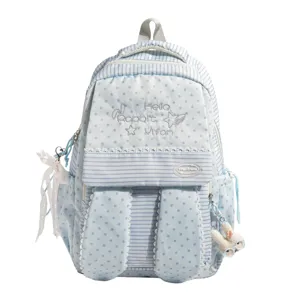 Sac à dos étudiant mignon style Harajuku japonais avec oreilles de lapin et motif étoiles.