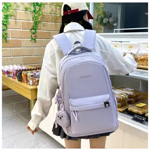 Zaino in nylon stile coreano semplice colore caramella grande capacità borsa per studenti.