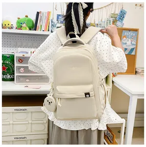 Zaino da studente casual in nylon grande capacità borsa scolastica beige chic elegante