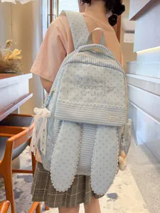 Sac à dos mignon style Harajuku japonais avec oreilles de lapin, rayures et étoiles.