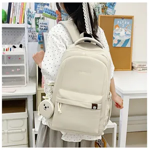 Zaino scolastico semplice in nylon in stile coreano, grande capacità e colori vivaci.