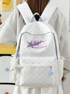Japanese anime style polka dot large school backpack with star print for students.