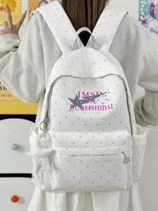 Japanese style polka dot canvas backpack with large capacity for school and daily use students
