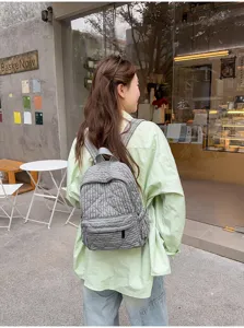 Quilted plaid backpack women casual school bookbag lightweight stylish daypack travel bag