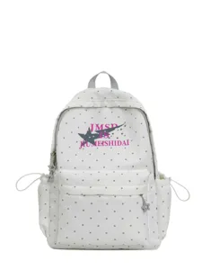 Japanese style polka dot canvas school backpack for students, large capacity casual daypack.