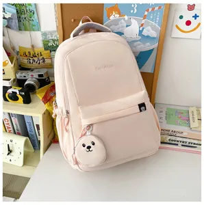 Zaino scolastico rosa in nylon stile coreano grande capacità borsa per studenti