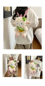 Cute cartoon sheep plush backpack for women and kids, soft fluffy animal doll shoulder bag.