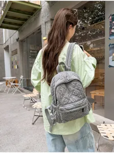 2026 new grid quilted lightweight backpack women casual school bag commuter daypack
