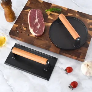 Cast Iron Burger Press Heavy Duty Meat Press With Beech Wood Handle Grill Press For BBQ Steak Kitchen