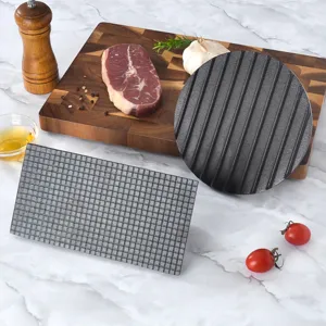 Cast iron meat press and grill plate set for smash burgers, steaks, and barbecue cooking tools