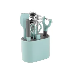 Juego de utensilios de cocina con pelador batidor y soporte en verde menta para el hogar