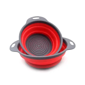 Foldable silicone kitchen colander round plastic fruit vegetable washing draining basket