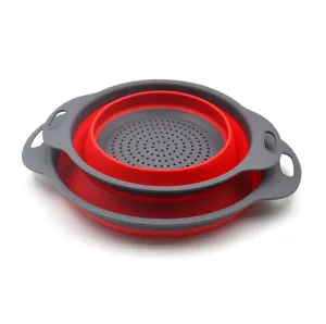 Foldable silicone kitchen colander round telescopic basket for washing vegetables and fruits main view