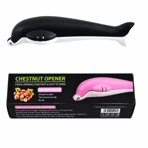 Dolphin shaped chestnut opener tool with gift box, durable metal and plastic nut cracker.