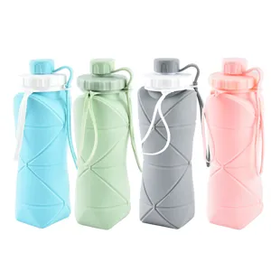 Coloured collapsible silicone water bottles set for outdoor sports, portable travel drinkware.