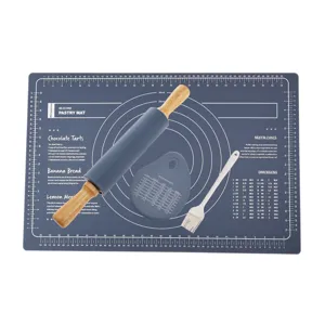 Set Tappetino Pasticceria Silicone con Mattarello Pennello Antiaderente con Misura